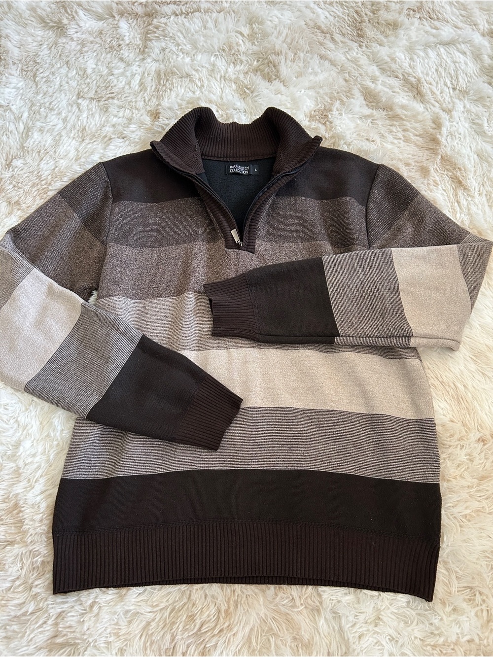 Striped Half-Zip Pullover Sweater - Brown/Gray